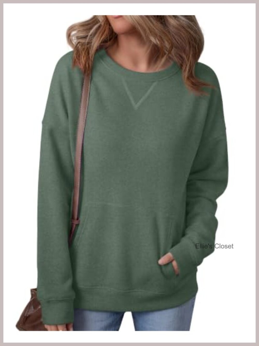 Crew Neck Long Sleeve Sweatshirt Kangaroo Pocket Loose Fit